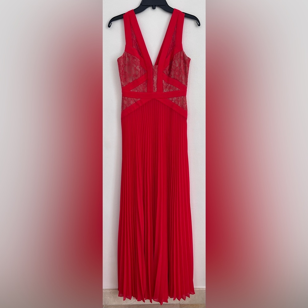 Red laced silk long dress
